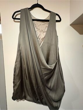 Axara Paris Sleeveless Draped Olive Green Women's Dress